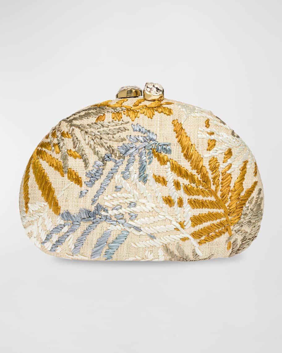 Rafe Berna Embroidered Palm Leaves Straw Clutch Bag | Neiman Marcus