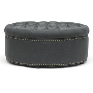 Iglehart Traditional Gray Fabric Upholstered Ottoman | The Home Depot
