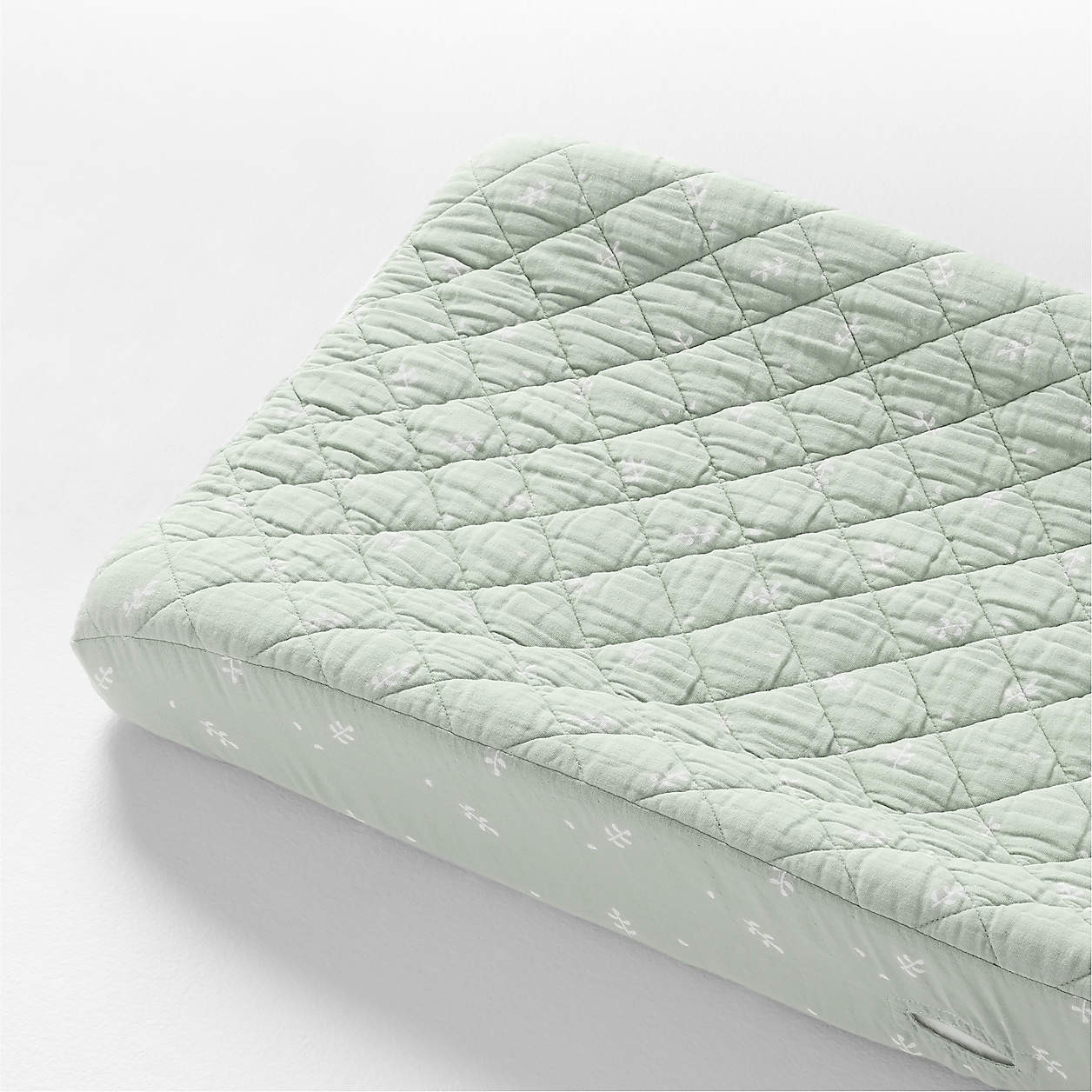 Supersoft Muted Teal Leaf Print Organic Cotton Gauze Baby Changing Pad Cover | Crate & Kids | Crate & Barrel