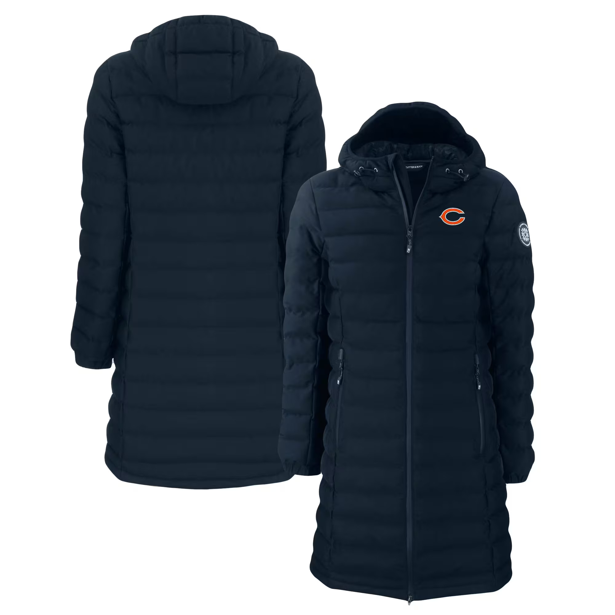 Women's Chicago Bears  Cutter & Buck Navy Mission Ridge Repreve Eco Insulated Long Full-Zip Puffe... | NFL Shop