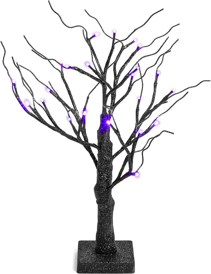 Spooky Central Black Halloween Tree with Purple LED Lights (18 in) | Amazon (US)