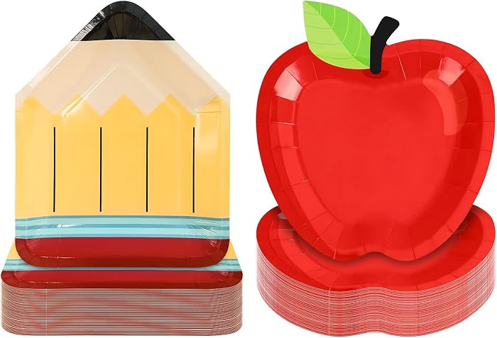 72 Pcs Back to School Paper Plates, 9 Inch Apple Pencil Paper Plates for First Day of School Part... | Amazon (US)