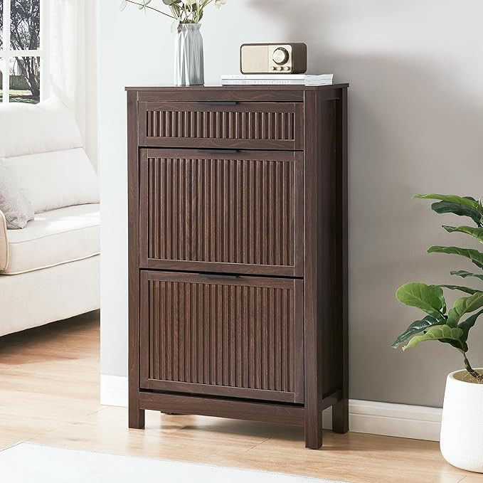 2 Flip Drawers Shoe Cabinet Storage for Entryway, Narrow Hidden Shoes Organizer for Front Door En... | Amazon (US)