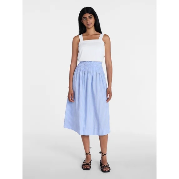 Time and Tru Women's Smocked Waist Cotton Midi Skirt, Sizes XS-XXXL | Walmart (US)