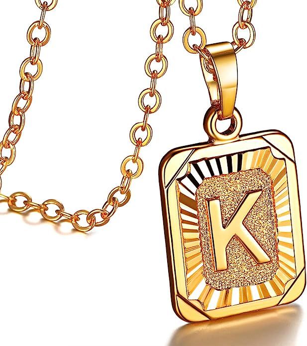 FOCALOOK Initial Letter Pendant Necklace Mens Womens Square Capital Letter Platinum/Yellow Gold P... | Amazon (CA)