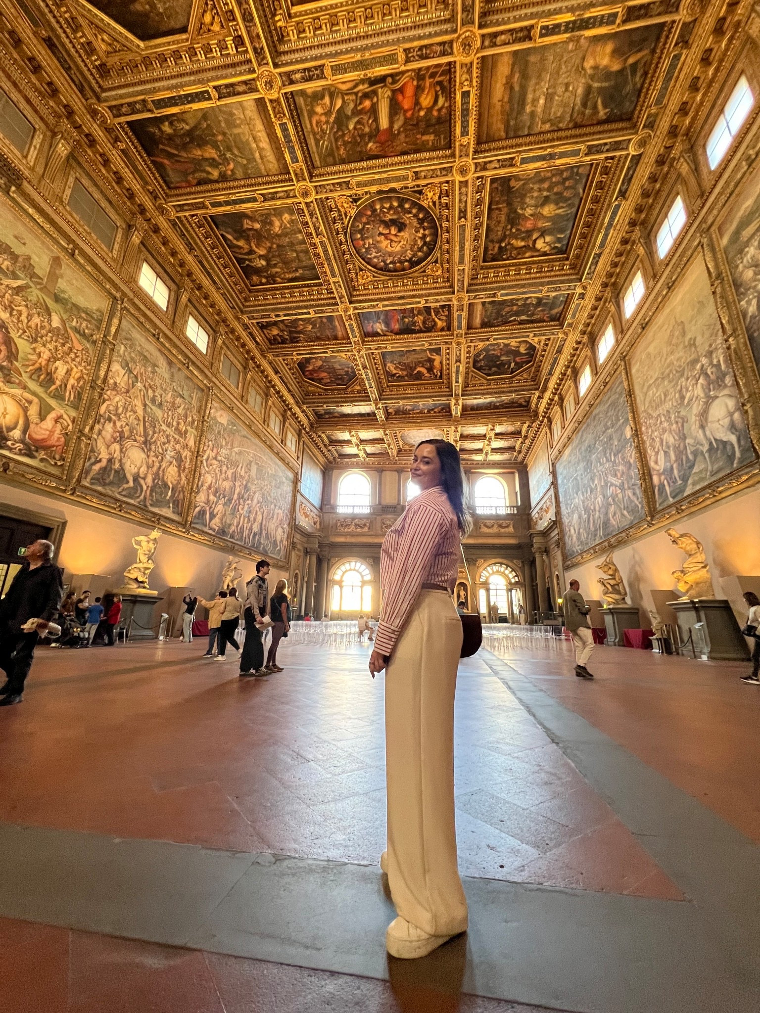Outfit first sight seeing around Florence! I wore these white trousers with this cropped striped dress shirt that I borrowed from my sister-in-law for put together but clean outfit  