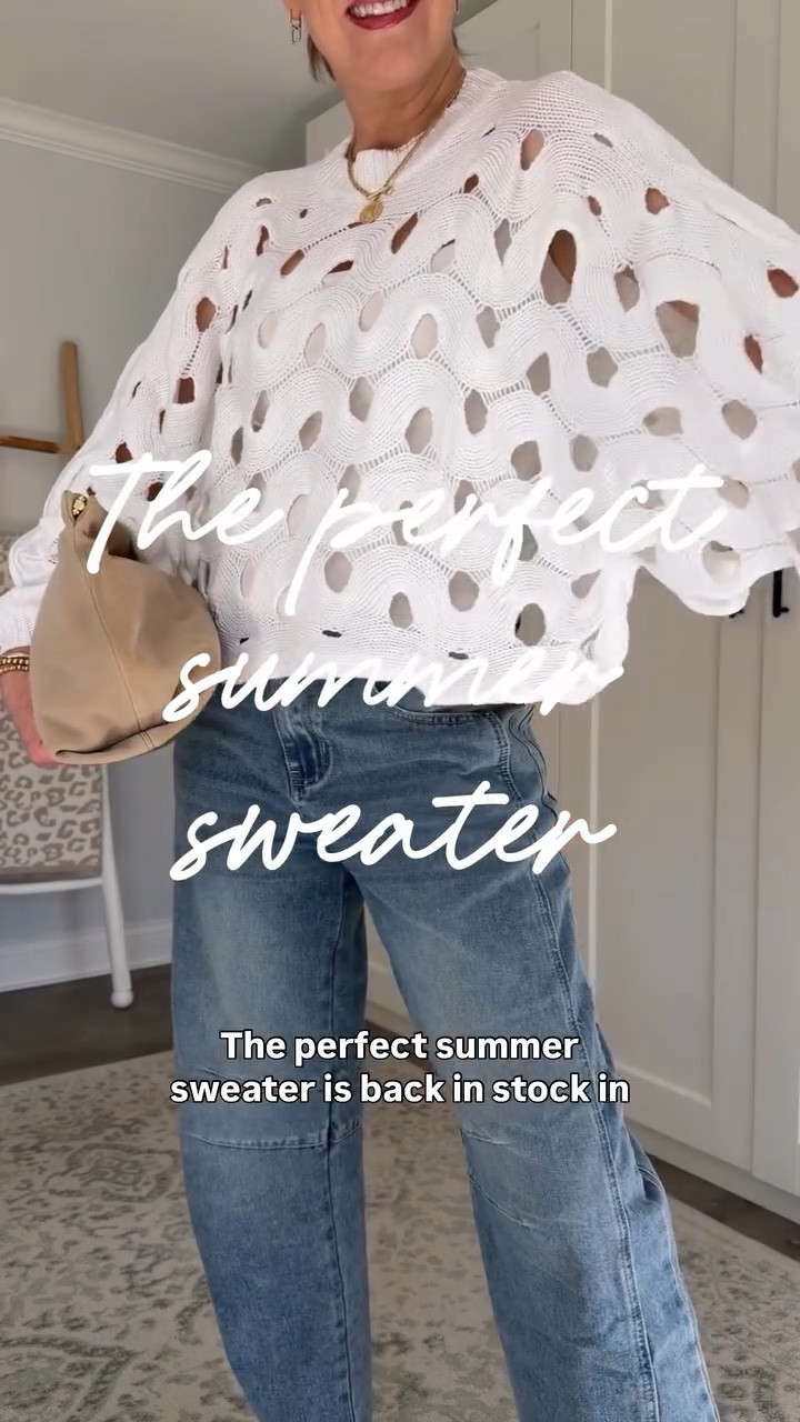 The perfect summer sweater is back in stock in all sizes. It looks great with jeans, linen pants, shorts, skirts, and even over slip dresses. It has the cutest fit and makes such a statement. Available in white or cream and I’m in a medium believe it or not. My jeans heels and sneaker flats are also all from Amazon. And these are by far and away the best barrel jeans I’ve ever tried lightweight, super soft and not overly exaggerated. 

Over 40 Style, spring outfit idea, beach outfit, spring break outfit, spring date night outfit, the best barrel jeans

#LTKootd #LTKOver40 #LTKSeasonal