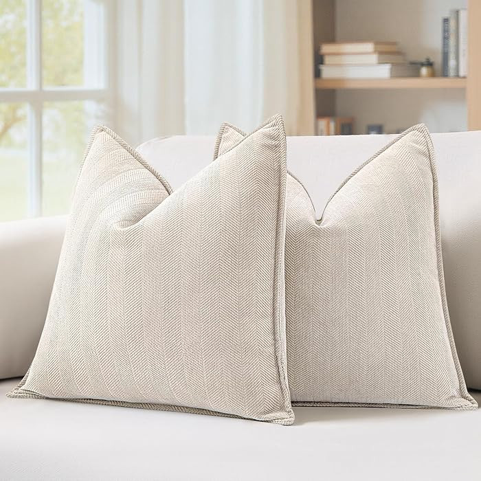 MIULEE Pack of 2 Cream Beige Decorative Pillow Covers 20x20 Inch Soft Chenille Luxurious Couch Th... | Amazon (US)