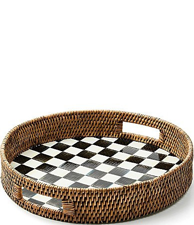 MacKenzie-Childs Check Enamel Rattan Round Serving Tray - Courtly Check | Dillard's