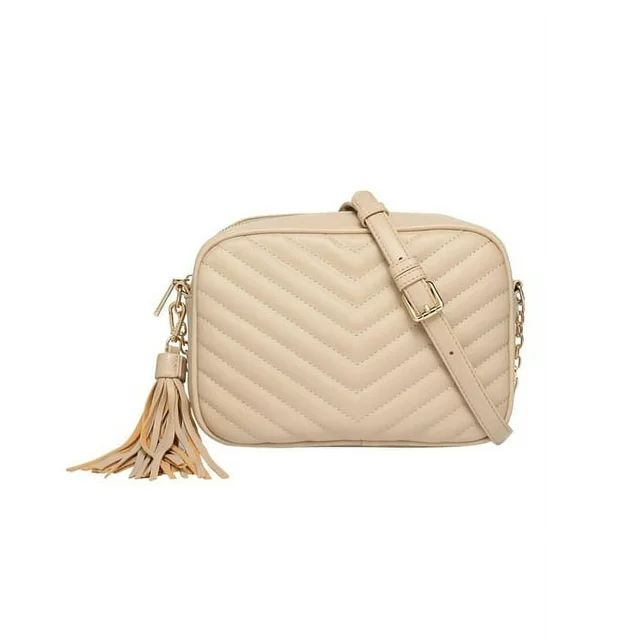 Daisy Rose Quilted Shoulder Cross body bag for Women with tassel - PU Vegan Leather - Beige | Walmart (US)