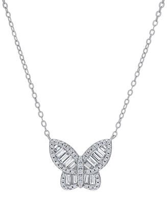 Lab-Grown White Sapphire Baguette Butterfly 18" Pendant Necklace (3/4 ct. t.w.) in Sterling Silve... | Macy's