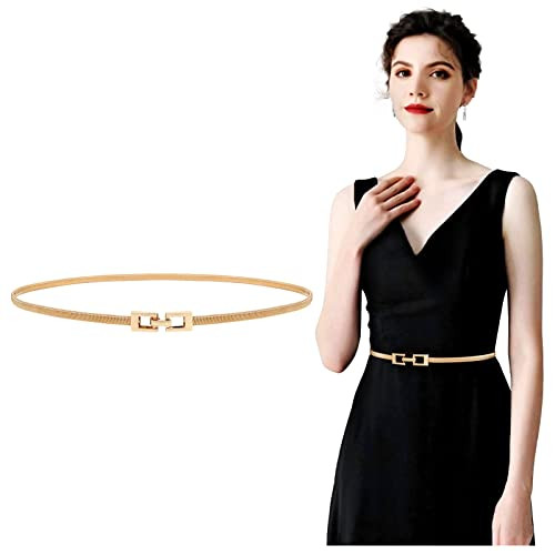 JASGOOD Women Skinny Metal Waist Belt Gold Waistband Elastic Metal Chain Waist Belt for Dress | Amazon (US)