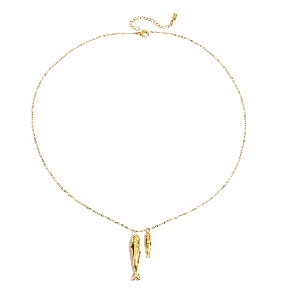 Beach Necklaces for Women - Gold Fish Pendant Necklace, Waterproof Ocean Summer Beach Jewelry | Amazon (US)