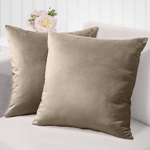 The Connecticut Home Company Velvet Throw Pillow Covers, 18x18 Set of 2, Soft Decorative Square P... | Amazon (US)