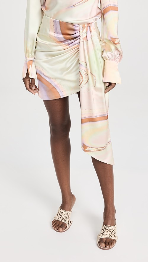 Mae Marble Printed Satin Draped Mini Skirt | Shopbop