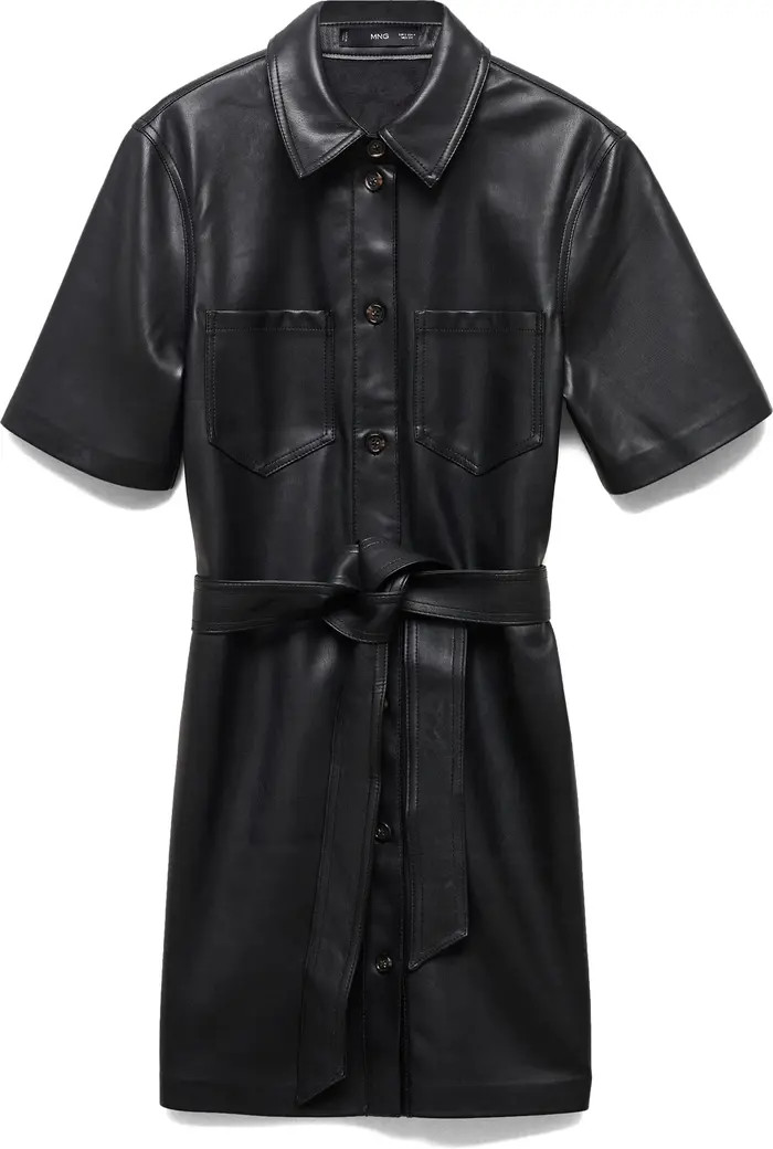 MANGO Belted Faux Leather Mini Shirtdress | Nordstrom | Nordstrom