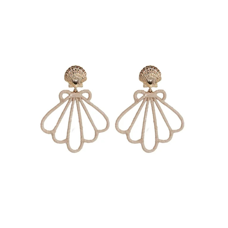 Time and Tru Raffia Wrapped Shell Motif Earrings, Tan, 1 Pair | Walmart (US)