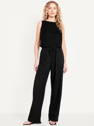 High-Waisted Linen-Blend Straight Pants | Old Navy (US)