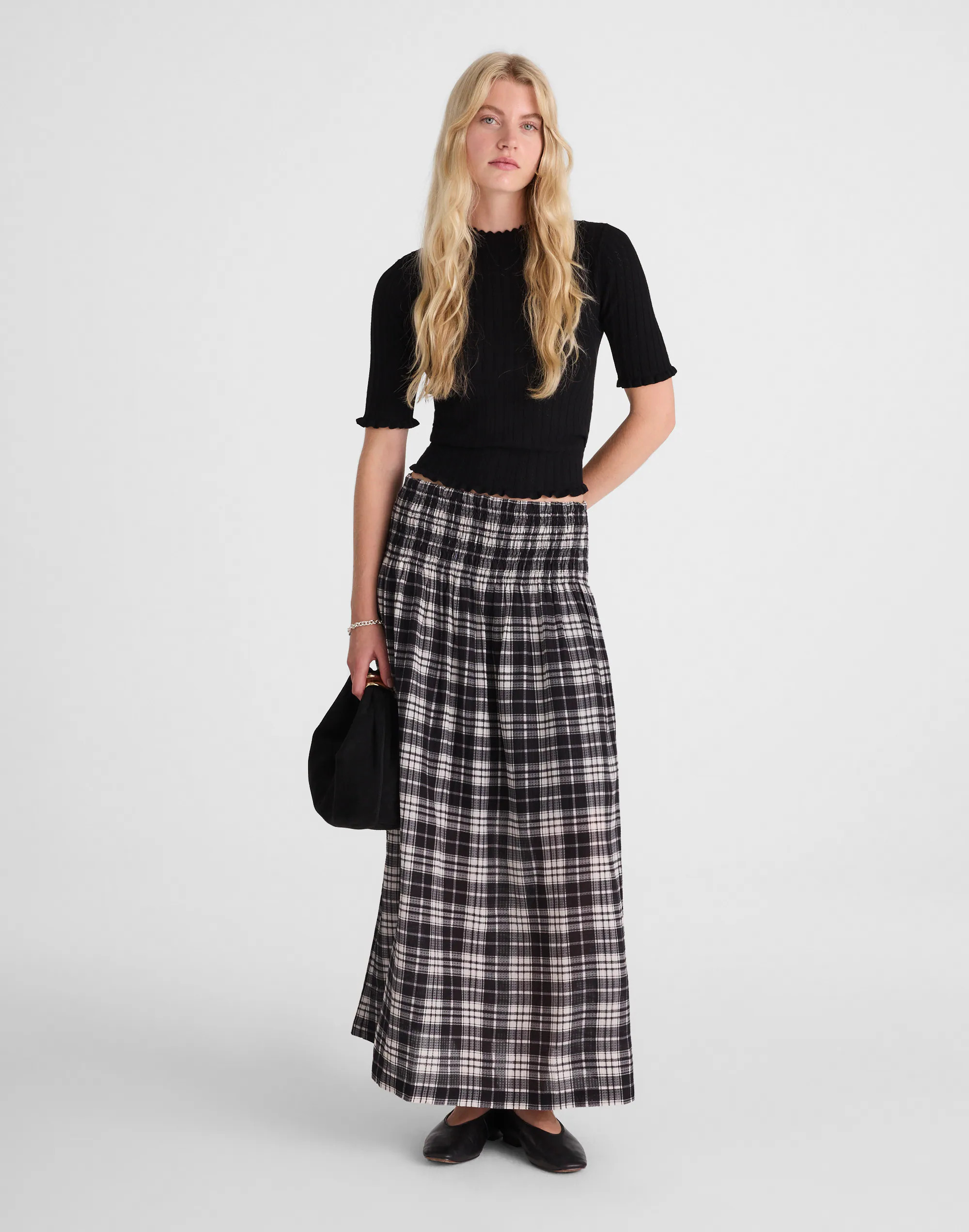 Smocked-Waist Maxi Skirt in Plaid | Madewell
