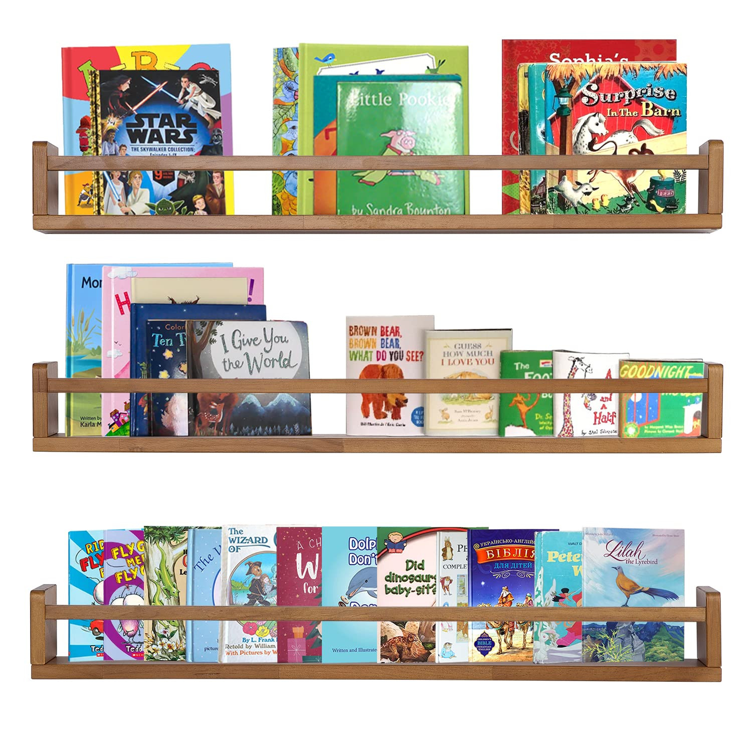 AZSKY Light Walnut Nursery Book Shelves 36 in Floating Wall Mounted Bookshelf Kids Room Hanging S... | Amazon (US)