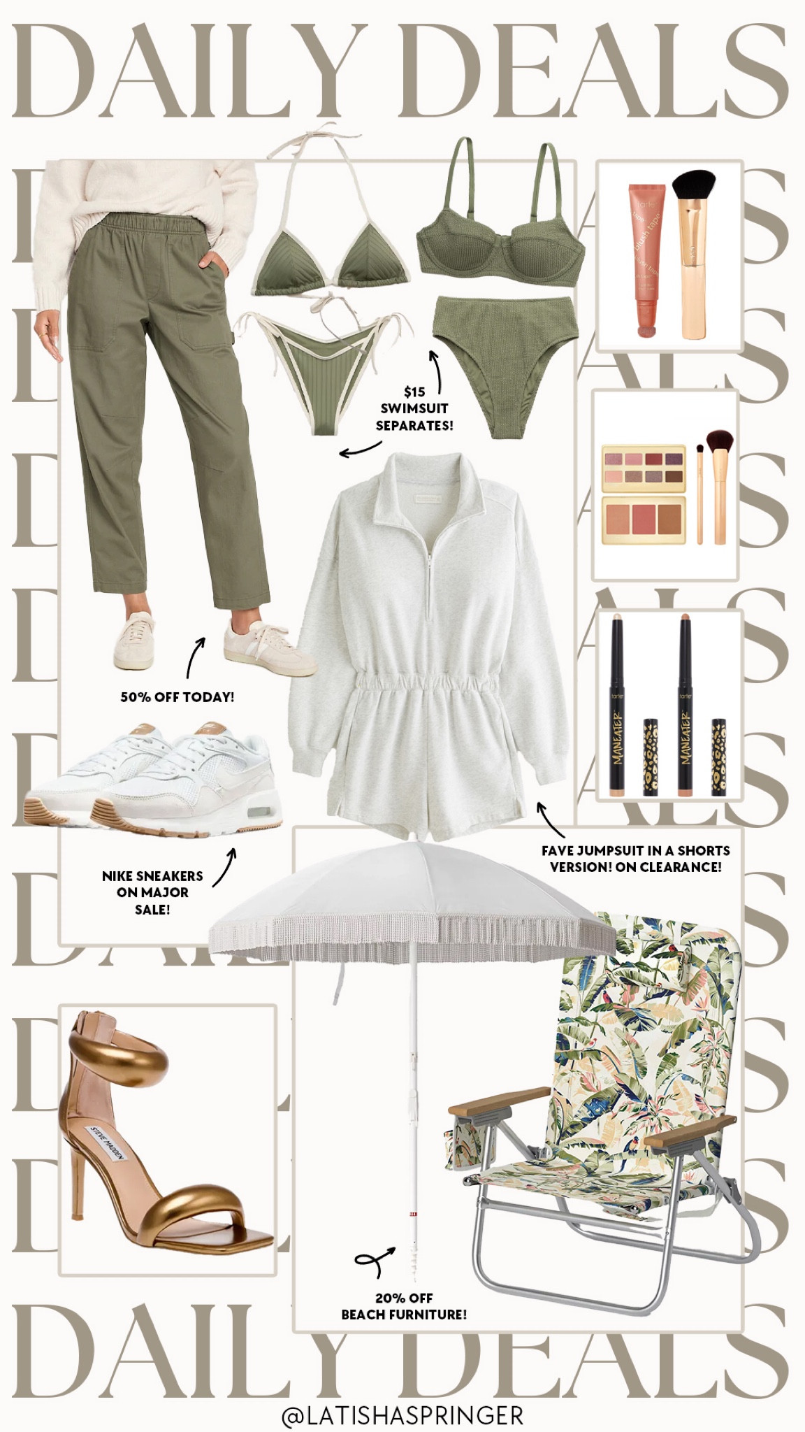 Daily deals! $15 swim separates, cargo pants for spring, beach chairs and umbrellas on sale and more! 

#dailydeals

Target deals. Aerie swim. Cute mom bikini. Cargo pants. Trendy spring style. Tarte deals. Target beach chair. Target beach umbrella. White fringe umbrella. Chic gold heels. Neutral Nike sneakers  

#LTKSeasonal #LTKsalealert #LTKstyletip