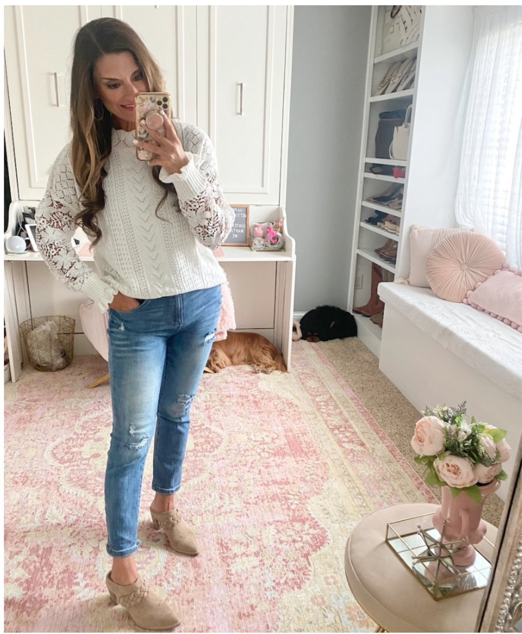 Casual look for fall - Size down in the jeans. Wearing a 26. Everything else is true to size. Wearing a small in top.

#LTKunder50 #LTKunder100