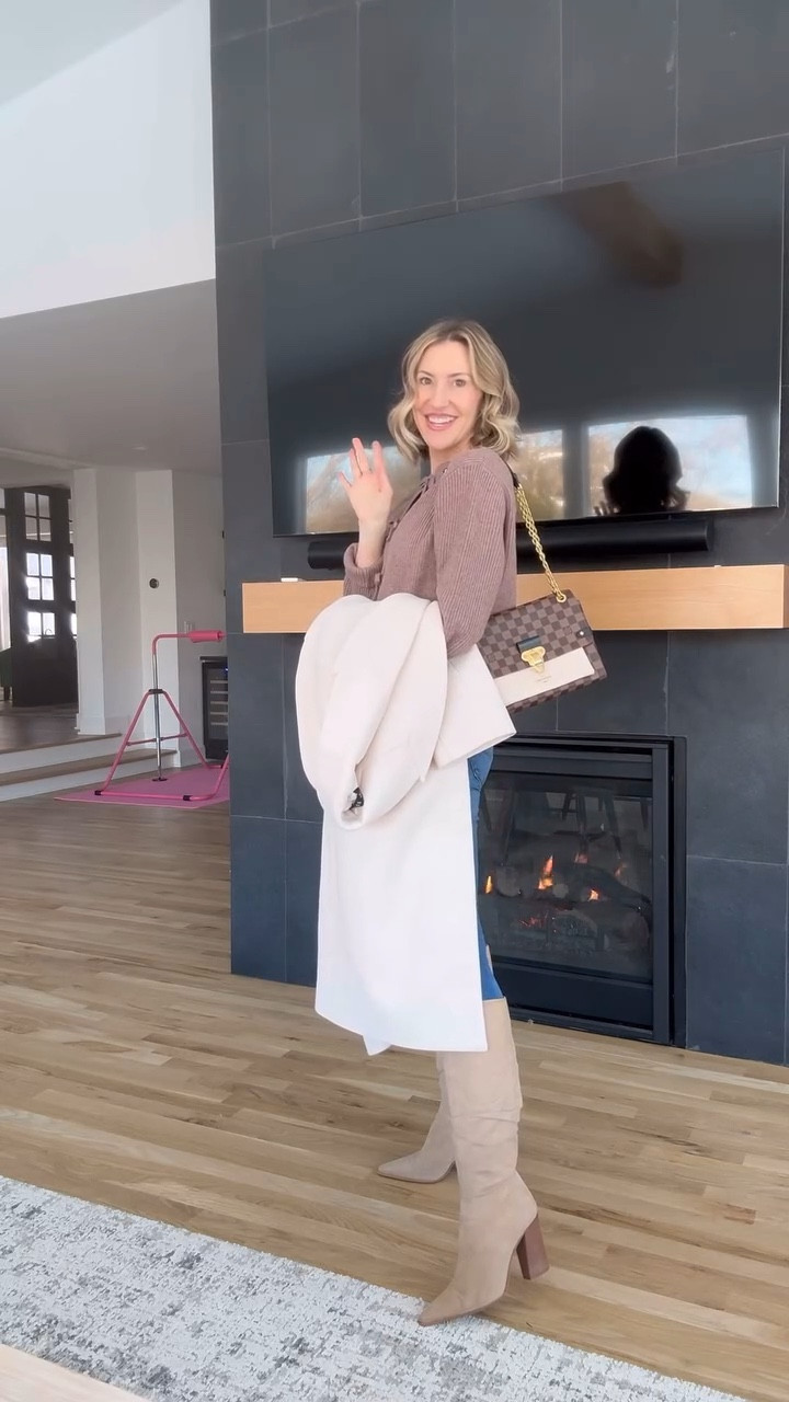 I’m loving all things with BOWS. It’s a cute way to dress up any outfit. This cardigan comes so much many cute colors ~ shades of brown, army green and pink. I linked some other favorites on my LTK storefront. 
For sizing: Sweater I’m wearing a SM, Jeans 2, Boots 9, Coat SM but could go to XS if you don’t want it oversized.