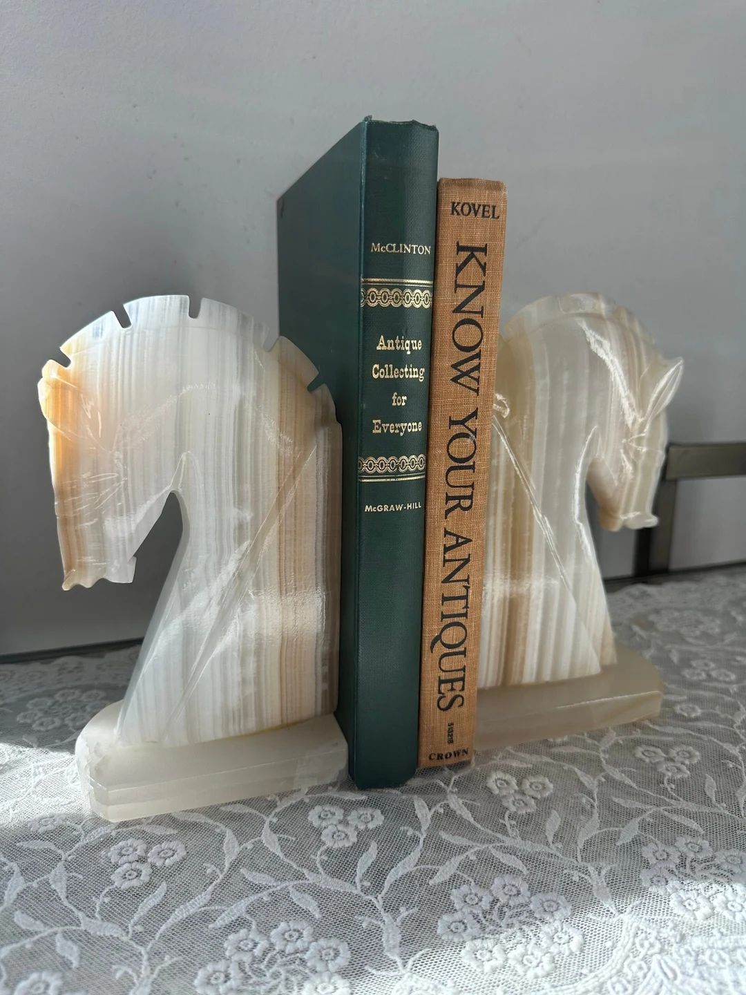 Vintage Neutral Marble Horse Head Bookends - Etsy | Etsy (US)