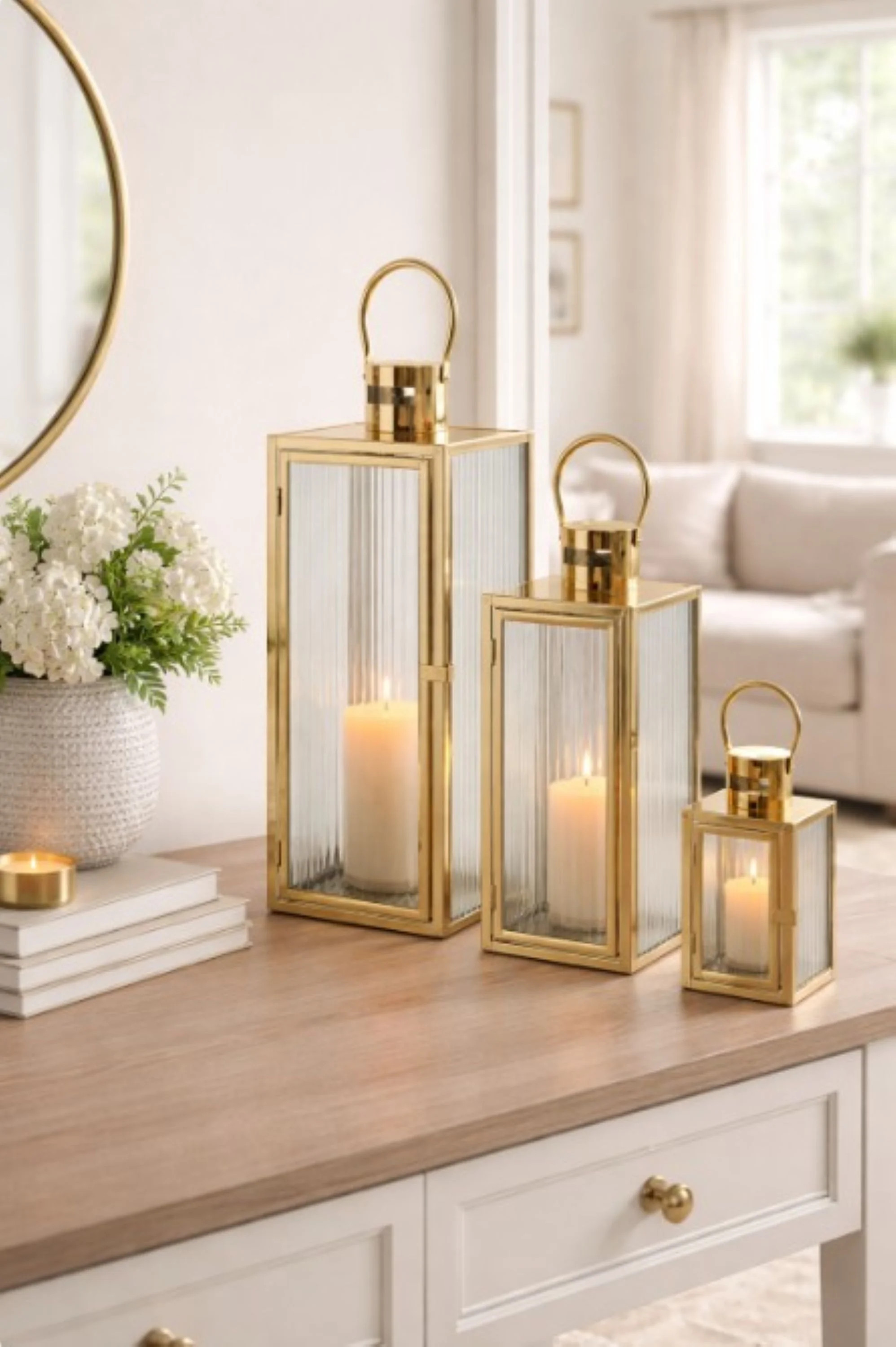 Aurelie Metal Ribbed Glass Lantern Candle Holder (Set Of 3) | Wayfair North America