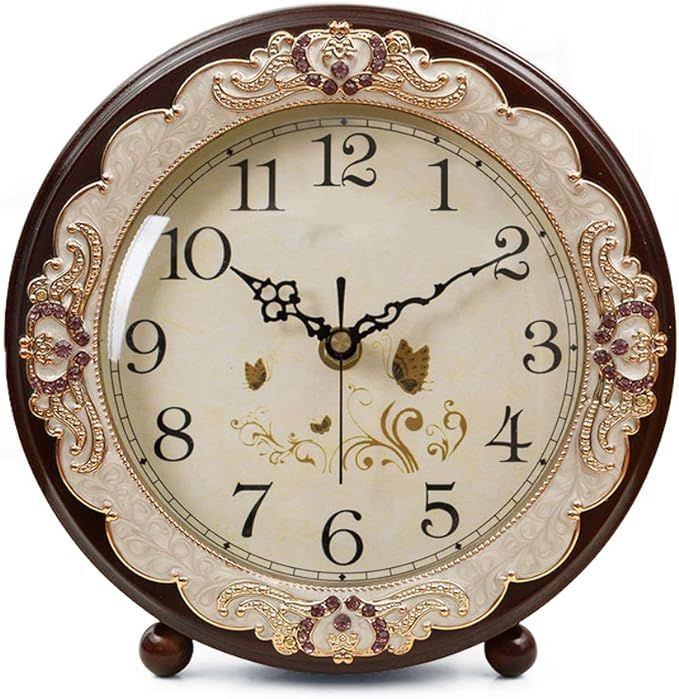 JUSTUP Vintage Table Clock, Retro Non-Ticking European Style Beside Desk Clock Battery Operated S... | Amazon (US)