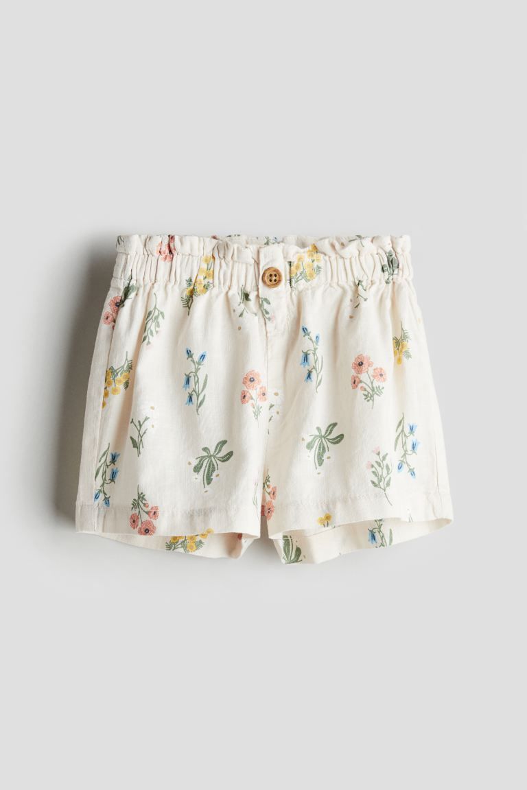 Cotton Paper-bag Shorts - Regular waist - Short - Cream/floral - Kids | H&M US | H&M (US + CA)