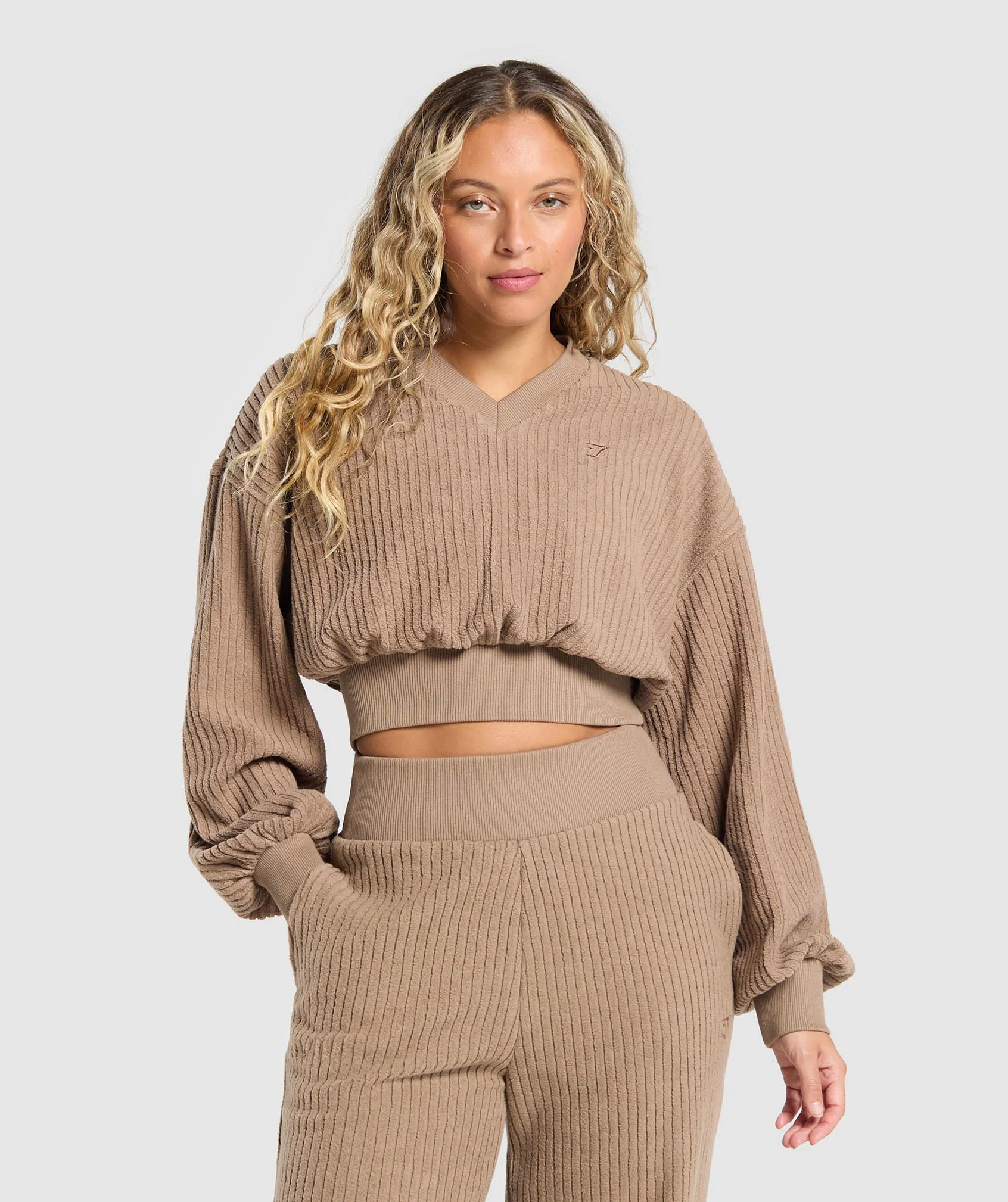 Gymshark Cropped Cord Sweater - Soul Brown | Gymshark US