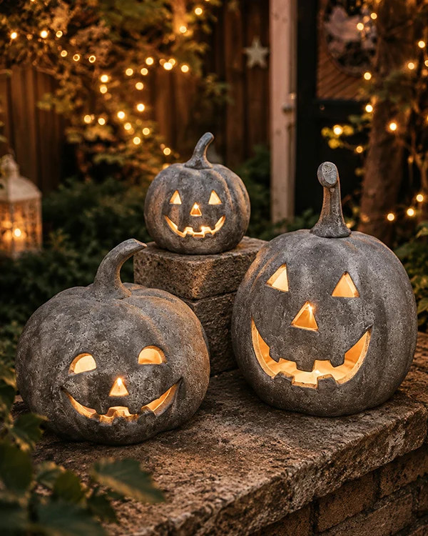 Terracotta Inspired Outdoor Jack-o-lanterns, Set of 3 | Decor Steals