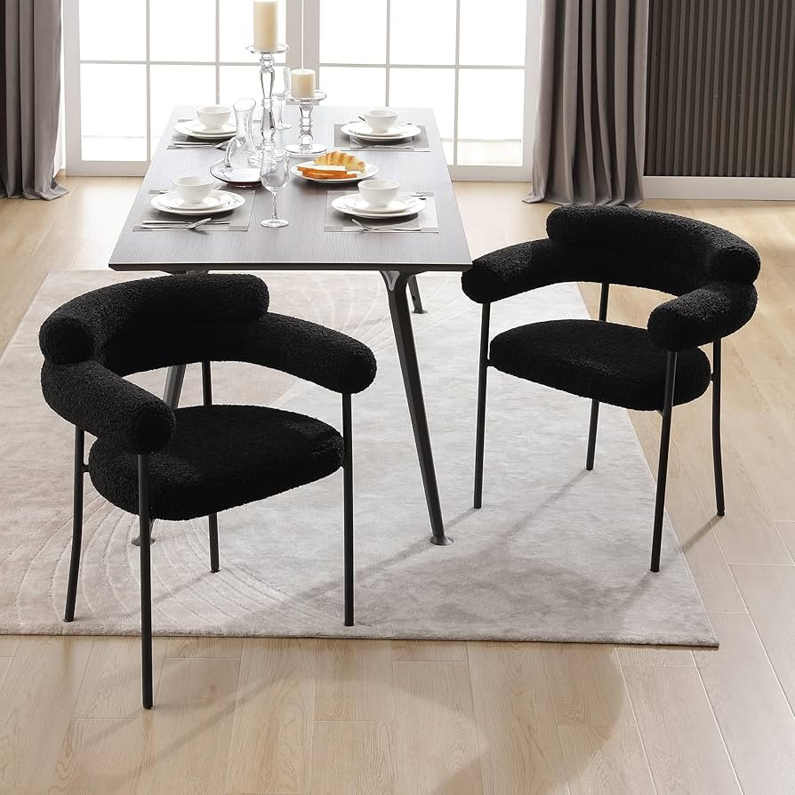 JIRAIN Mid-Century Modern Boucle Dining Room Chairs Set of 2, Sherpa Dining Chairs with Round Bac... | Amazon (US)