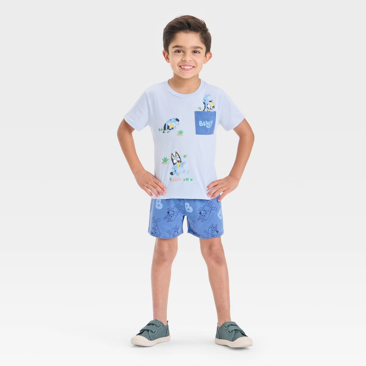 Toddler Boys' 2pc Bluey Pocket T-Shirt & Shorts Set - Blue | Target