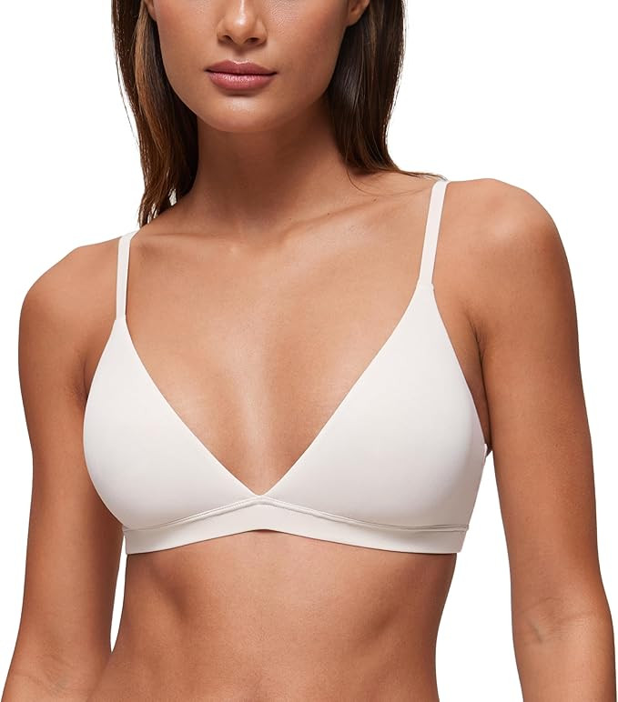 CRZ YOGA Softhold Double Lined Triangle Bralette - Womens Adjustable Straps Wireless Cami Plunge ... | Amazon (US)