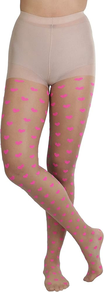ToBeInStyle Women’s Valentine Day Themed Opaque Sheer Pantyhose w/Heart Love | Amazon (US)