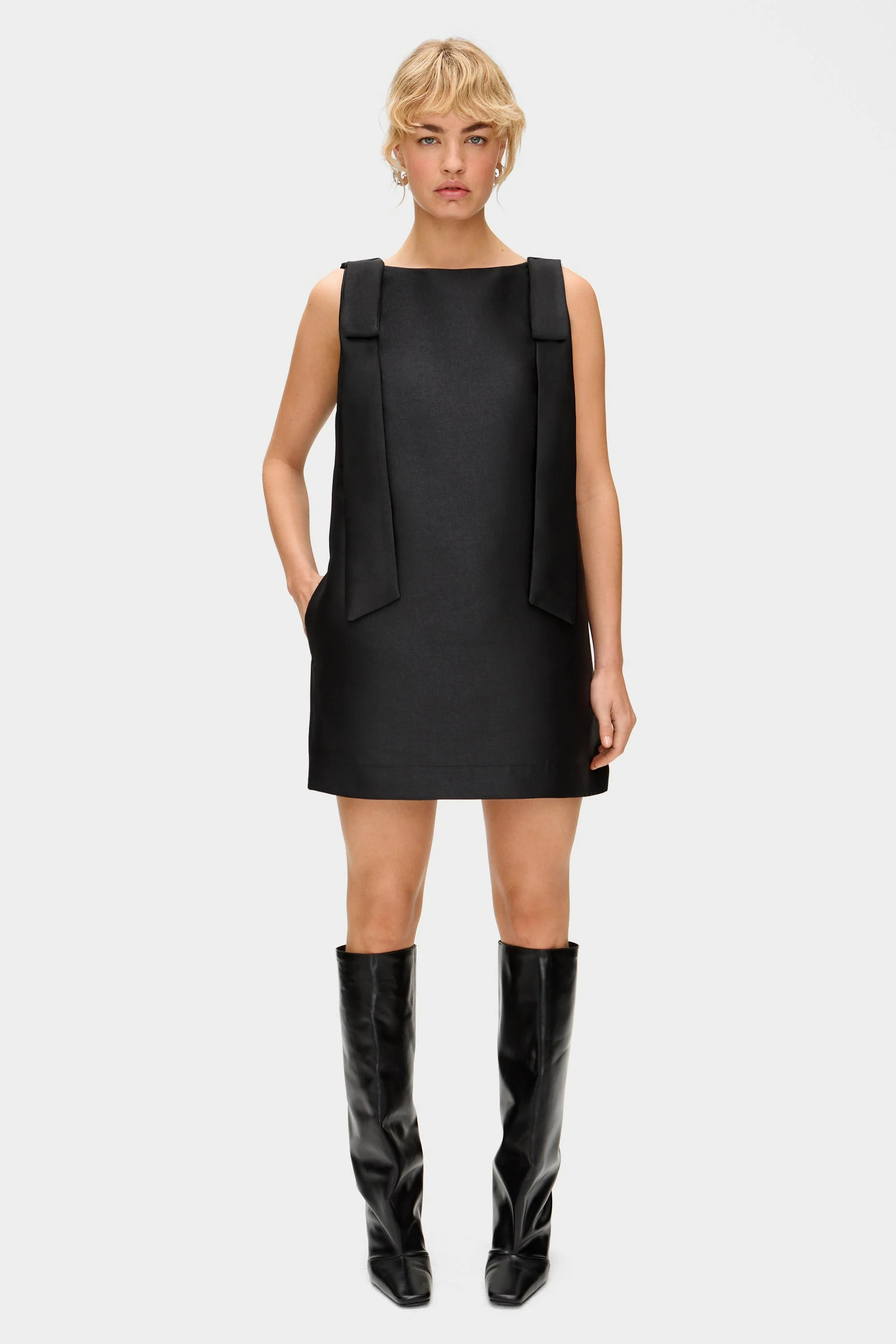 ALIGNE Bow Satin Party Dress - Black | FERN | ALIGNE USA