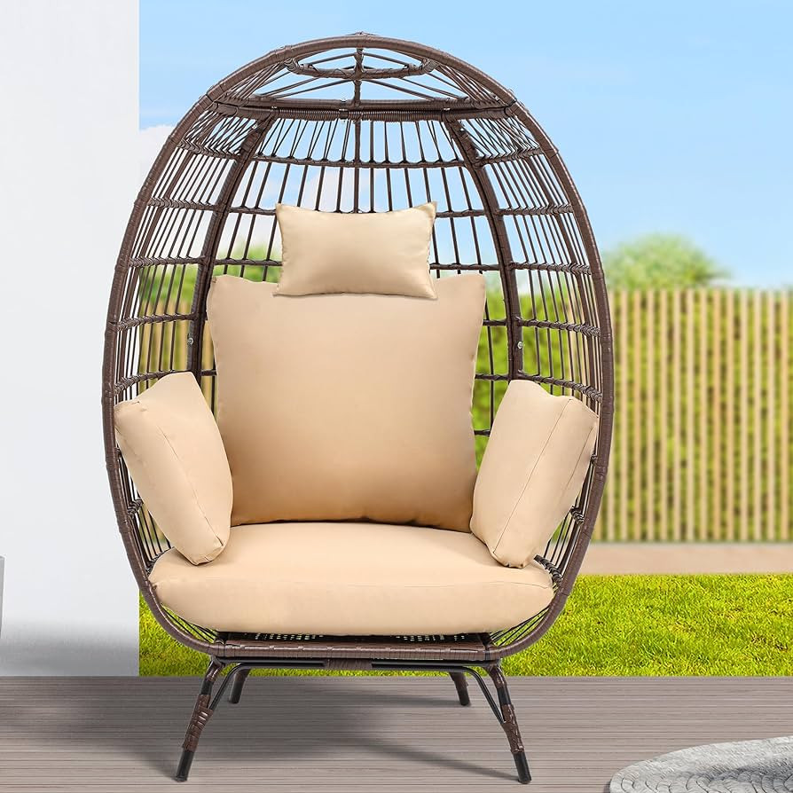 YITAHOME Egg Chair Outdoor Egg Lounge Chair with Cushion Wicker Chair PE Rattan Chair for Patio, ... | Amazon (US)