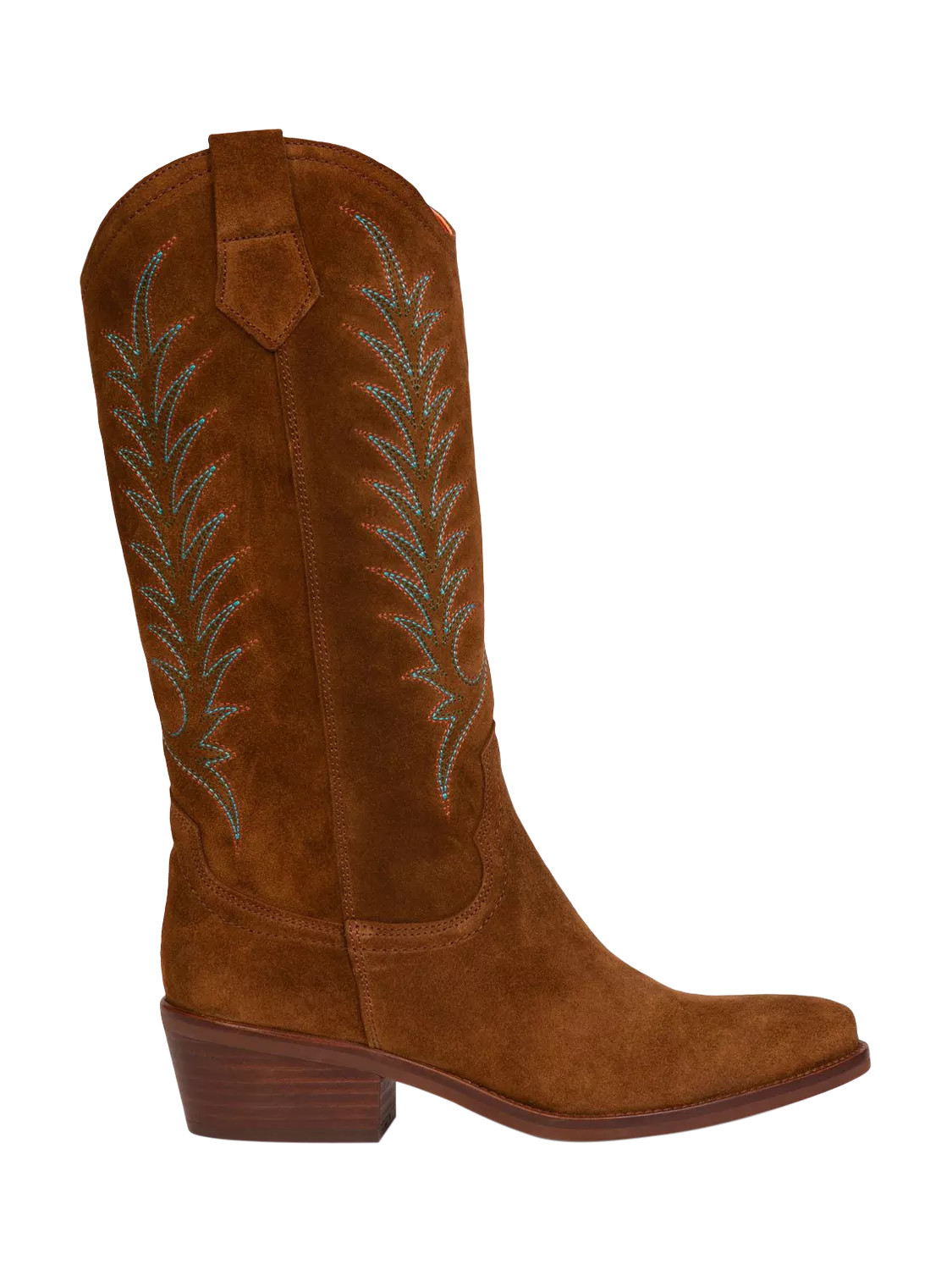 Penelope Chilvers Goldie Suede Embroidered Cowboy Calf Boots, Tan | John Lewis (UK)