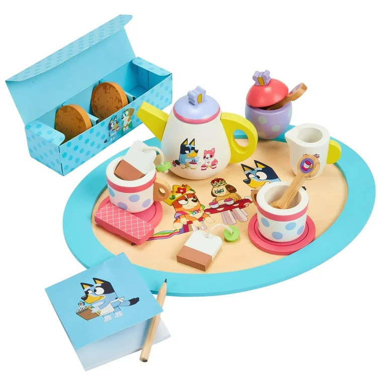 Bluey - Tea Party Set - Wooden KMC218-Piece Pretend Play Set with Tray, Teapot, Tea Cups, Biscuit... | Walmart (US)