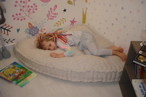 Organic,angular,triangular floor cushion.Linen French mattress.cushion reading corner.Children's ... | Etsy (US)