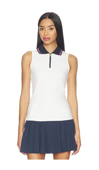 Gold Hinge Zipper Polo Tank Top in White. - size L | Revolve Clothing (Global)