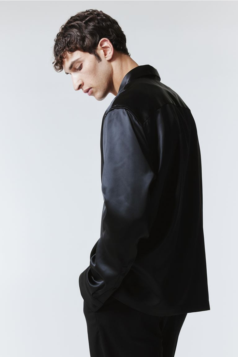 Regular Fit Satin Resort Shirt - Black - Men | H&M US | H&M (US + CA)