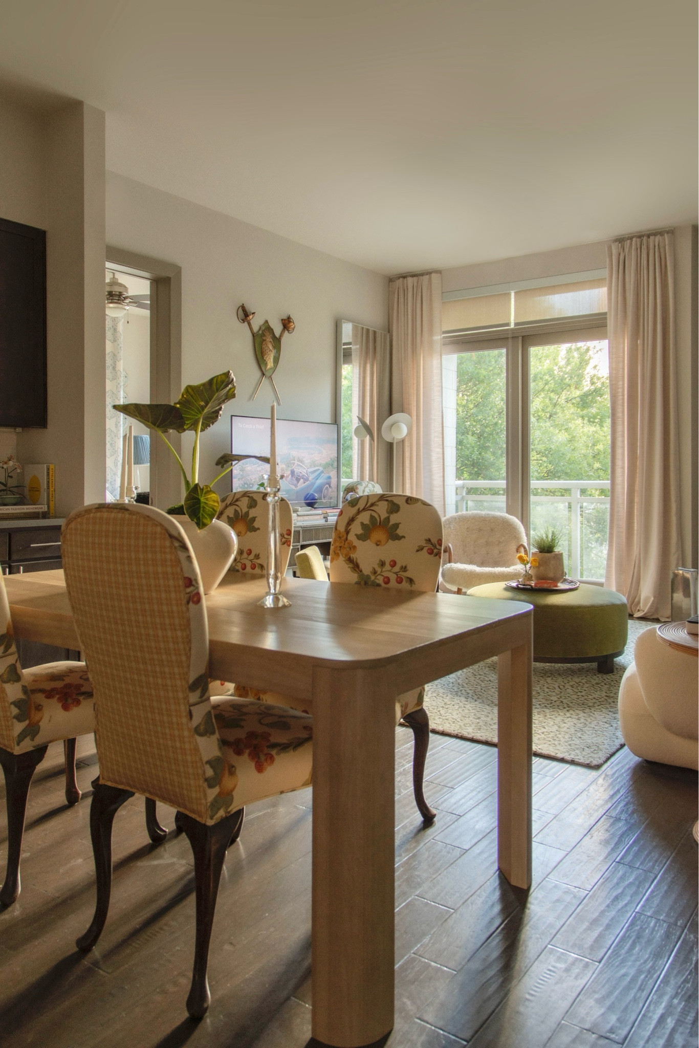 Apartment decor dining room style with bleached white oak dining table, solid wood table, extra long curtains, Sunbrella durable curtains, tan linen curtains, and custom green velvet ottoman

#LTKStyleTip #LTKHome