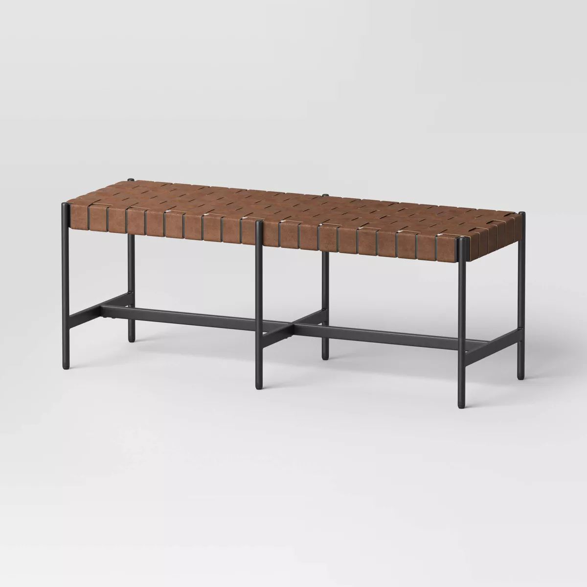 Woven Faux Leather with Metal Base Bench Brown - Threshold™ | Target