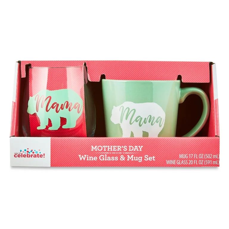 Mother's Day Mama Bear Wine Glass (20oz) & Mug (17oz) Set by Way To Celebrate | Walmart (US)