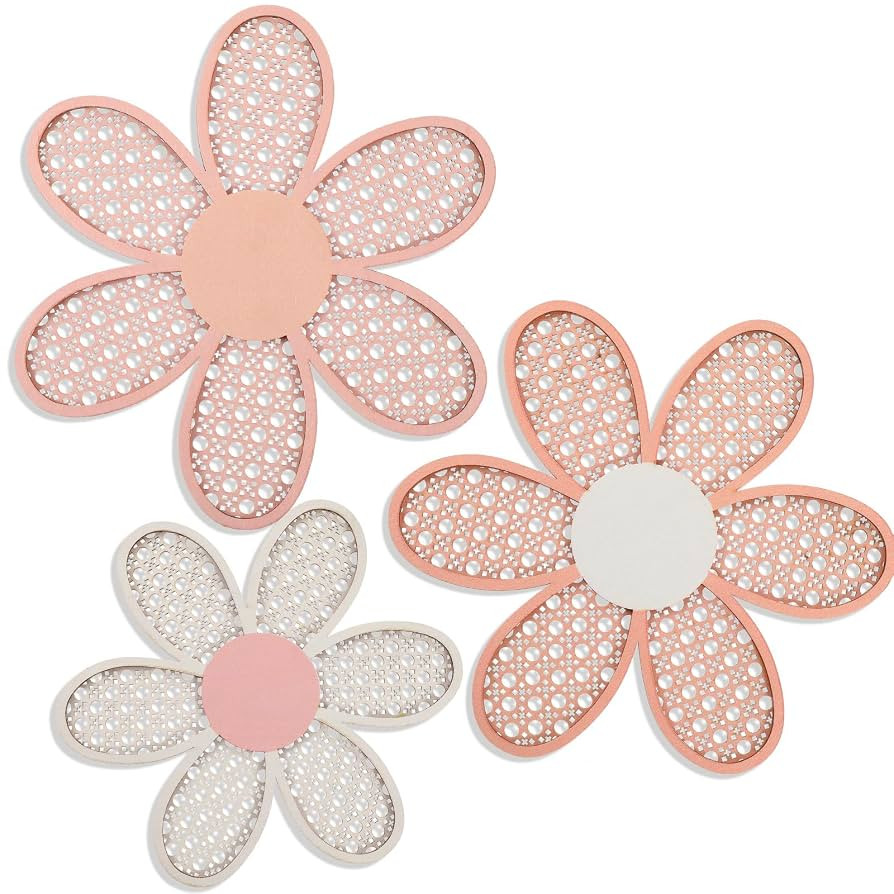 Maitys 3 Pieces Boho Daisy Wall Decor Natural Rattan Flower Wall Hanging Art Wooden Boho Art Nurs... | Amazon (US)