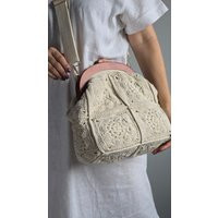 Cream Crochet Clasp Purse With African Flower Motifs - Wooden Kiss Lock Clutch, Lined Adjustable Strap | Etsy (US)