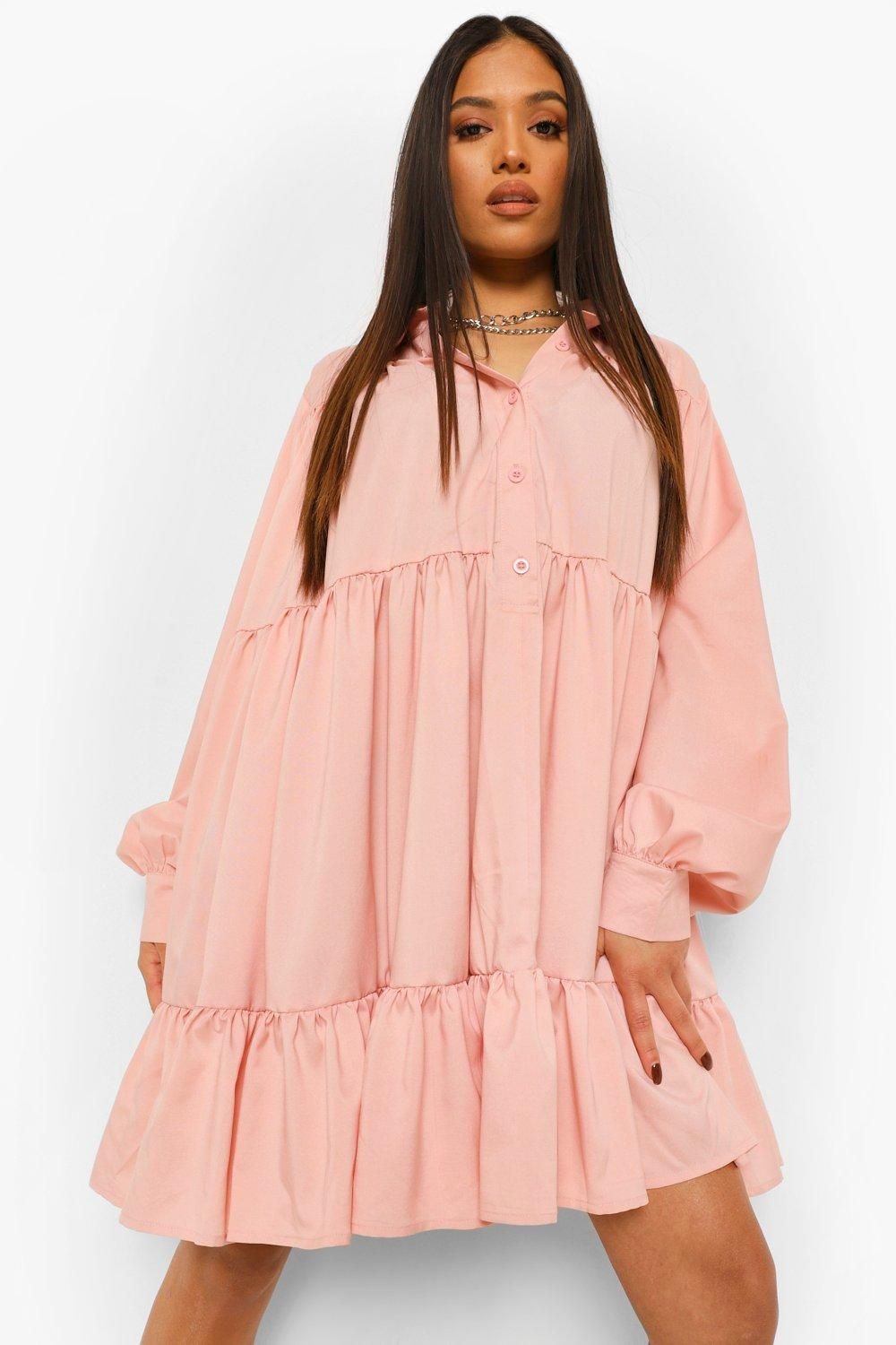 Petite Ruffle Hem Smock Dress | Boohoo.com (UK & IE)